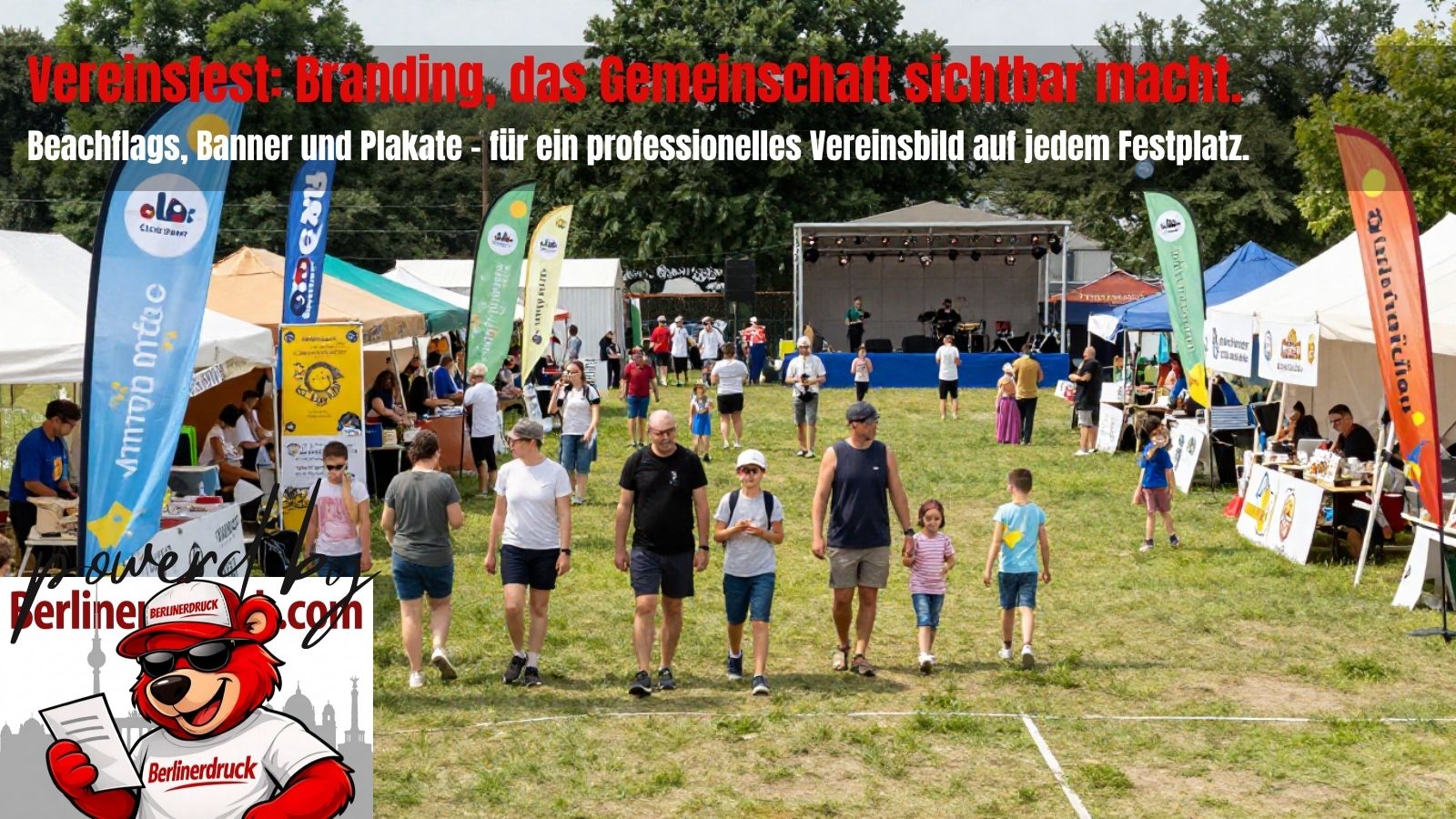 Eventmarketing für Vereinsfeste mit Flyern, Plakaten und Bannern zur Besuchergewinnung und Gemeinschaftsförderung