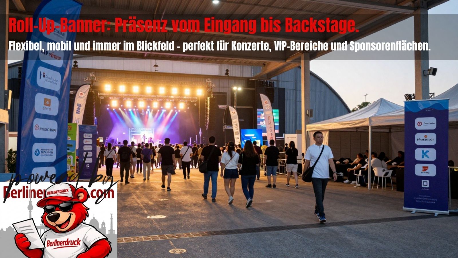 Roll-up-Banner für Konzertveranstaltungen zur Eventkommunikation, Besucherinformation und Sponsorenpräsentation